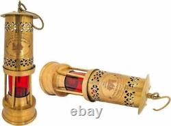 11 Antique Vintage Style Brass Miner Red Lamp Ship oil Lantern Home Decor 2 Pcs