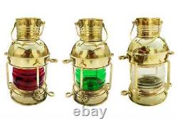 11'' Vintage Brass Table Lantern Glass Oil Lamp Collectible Home Decor Set Of 3