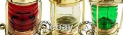 11'' Vintage Brass Table Lantern Glass Oil Lamp Collectible Home Decor Set Of 3