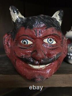 12 Early Antique Halloween Pressed Paper Mache Lantern Pumpkin Devil Skull Real