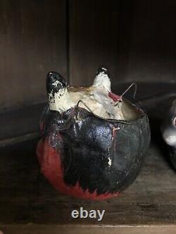 12 Early Antique Halloween Pressed Paper Mache Lantern Pumpkin Devil Skull Real