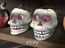 12 Early Antique Halloween Pressed Paper Mache Lantern Pumpkin Devil Skull Real