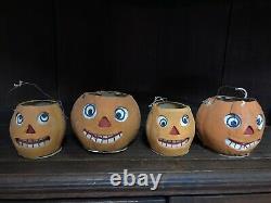 12 Early Antique Halloween Pressed Paper Mache Lantern Pumpkin Devil Skull Real