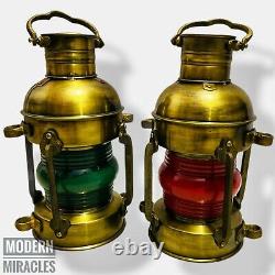 15 Antique Combo Oil Ship Lantern Nautical Brass Red Port Lantern LAMP Maritime