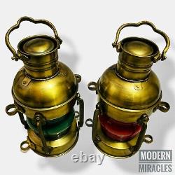 15 Antique Combo Oil Ship Lantern Nautical Brass Red Port Lantern LAMP Maritime