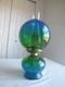 16.5 Risdon kerosene oil flash glass blue green hurricane lantern antique vtg