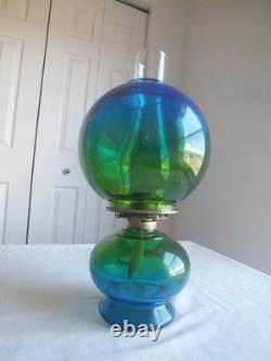 16.5 Risdon kerosene oil flash glass blue green hurricane lantern antique vtg
