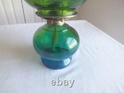 16.5 Risdon kerosene oil flash glass blue green hurricane lantern antique vtg
