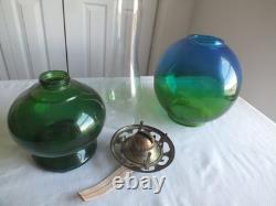 16.5 Risdon kerosene oil flash glass blue green hurricane lantern antique vtg