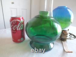 16.5 Risdon kerosene oil flash glass blue green hurricane lantern antique vtg