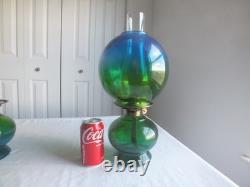 16.5 Risdon kerosene oil flash glass blue green hurricane lantern antique vtg