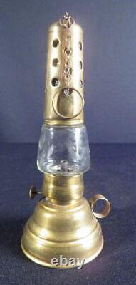 1860's Patented Fancy Brass Skater's Kerosene Oil Lantern with Chain & Finger-hold