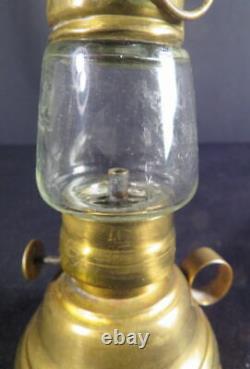 1860's Patented Fancy Brass Skater's Kerosene Oil Lantern with Chain & Finger-hold