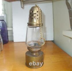 1880s ORIGINAL BRASS HURRICANE SKATER'S LANTERN WITH BRASS HANGER CHAIN NICE