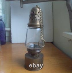 1880s ORIGINAL BRASS HURRICANE SKATER'S LANTERN WITH BRASS HANGER CHAIN NICE