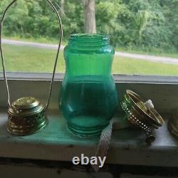 1890s ORIGINAL BRASS SKATER'S LANTERN WITH GREEN GLASS GLOBE BRASS HANDLE NICE