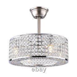 18 Flush Mount Ceiling Fan Light Bladeless Crystal LED Chandelier withRemote