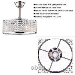 18 Flush Mount Ceiling Fan Light Bladeless Crystal LED Chandelier withRemote