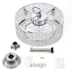 18 Flush Mount Ceiling Fan Light Bladeless Crystal LED Chandelier withRemote