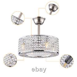 18 Flush Mount Ceiling Fan Light Bladeless Crystal LED Chandelier withRemote