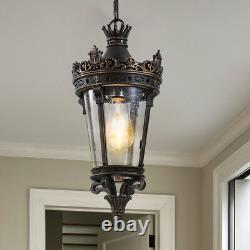 18(H) Antique Crown Outdoor Hanging Lantern, Waterproof Vintage Pendant Light w