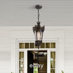 18(H) Antique Crown Outdoor Hanging Lantern, Waterproof Vintage Pendant Light w