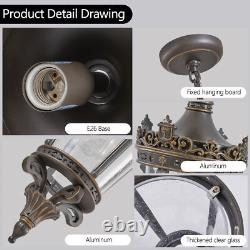 18(H) Antique Crown Outdoor Hanging Lantern, Waterproof Vintage Pendant Light w