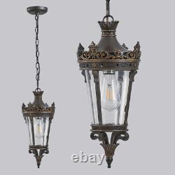 18(H) Antique Crown Outdoor Hanging Lantern, Waterproof Vintage Pendant Light w