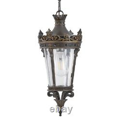 18(H) Antique Crown Outdoor Hanging Lantern, Waterproof Vintage Pendant Light w