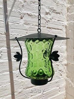 18 x 10.5 Antique Vintage Spanish Lantern Green Glass Shade, Colonial, Revival