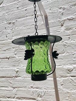 18 x 10.5 Antique Vintage Spanish Lantern Green Glass Shade, Colonial, Revival