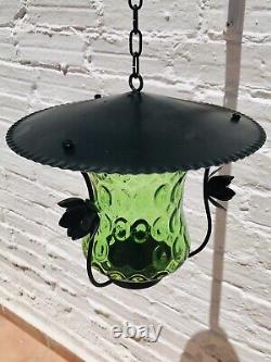 18 x 10.5 Antique Vintage Spanish Lantern Green Glass Shade, Colonial, Revival