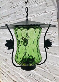 18 x 10.5 Antique Vintage Spanish Lantern Green Glass Shade, Colonial, Revival