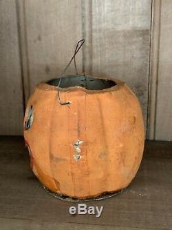 1920's Vintage Antique German Made Paper Mache Halloween Jack O Lantern with Bail
