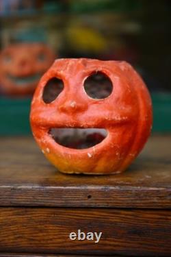 1920s Antique Vintage Halloween Paper Mache Pumpkin Jack-o-Lantern RARE Face