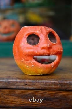 1920s Antique Vintage Halloween Paper Mache Pumpkin Jack-o-Lantern RARE Face