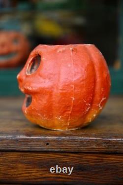1920s Antique Vintage Halloween Paper Mache Pumpkin Jack-o-Lantern RARE Face