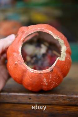 1920s Antique Vintage Halloween Paper Mache Pumpkin Jack-o-Lantern RARE Face