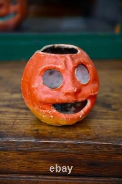 1920s Antique Vintage Halloween Paper Mache Pumpkin Jack-o-Lantern RARE Face