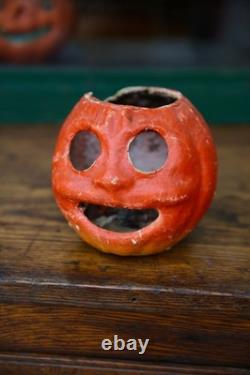 1920s Antique Vintage Halloween Paper Mache Pumpkin Jack-o-Lantern RARE Face