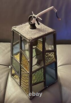 1950's Lead Stained Glass Arts and Craft Ceiling Lantern