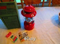 1977 Red Coleman Lantern 200A 5/77 With Box Mantles Pyrex Globe Nice Condition