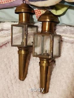 19th century antique carriage lanterns lamps set of 2, Brass & Glass, vintage