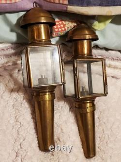 19th century antique carriage lanterns lamps set of 2, Brass & Glass, vintage