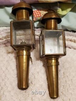 19th century antique carriage lanterns lamps set of 2, Brass & Glass, vintage