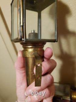 19th century antique carriage lanterns lamps set of 2, Brass & Glass, vintage