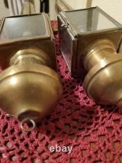 19th century antique carriage lanterns lamps set of 2, Brass & Glass, vintage