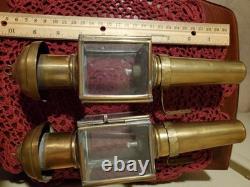 19th century antique carriage lanterns lamps set of 2, Brass & Glass, vintage