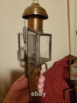 19th century antique carriage lanterns lamps set of 2, Brass & Glass, vintage