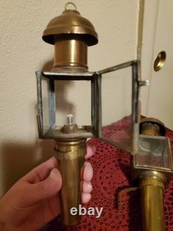 19th century antique carriage lanterns lamps set of 2, Brass & Glass, vintage